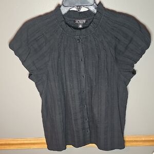 J. Crew Black Puff Sleeve Blouse with Mandarin Collar